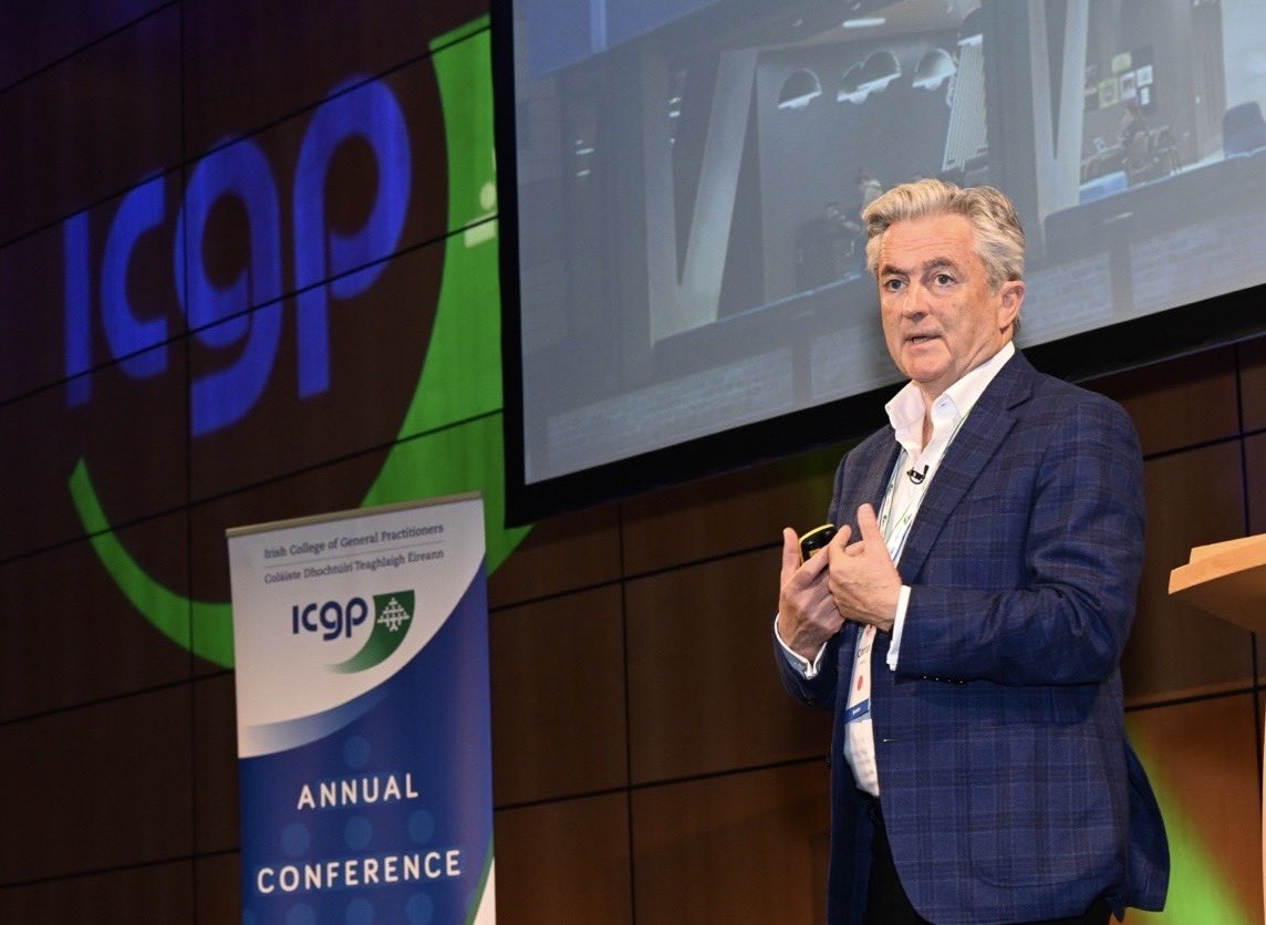 Prof. Ciaran O’Boyle @RCSI_Irl talks about positive leadership & self-care to GPs at the Keynote at this morning’s session of our Annual Conference. #ICGP23 #BEaGP
