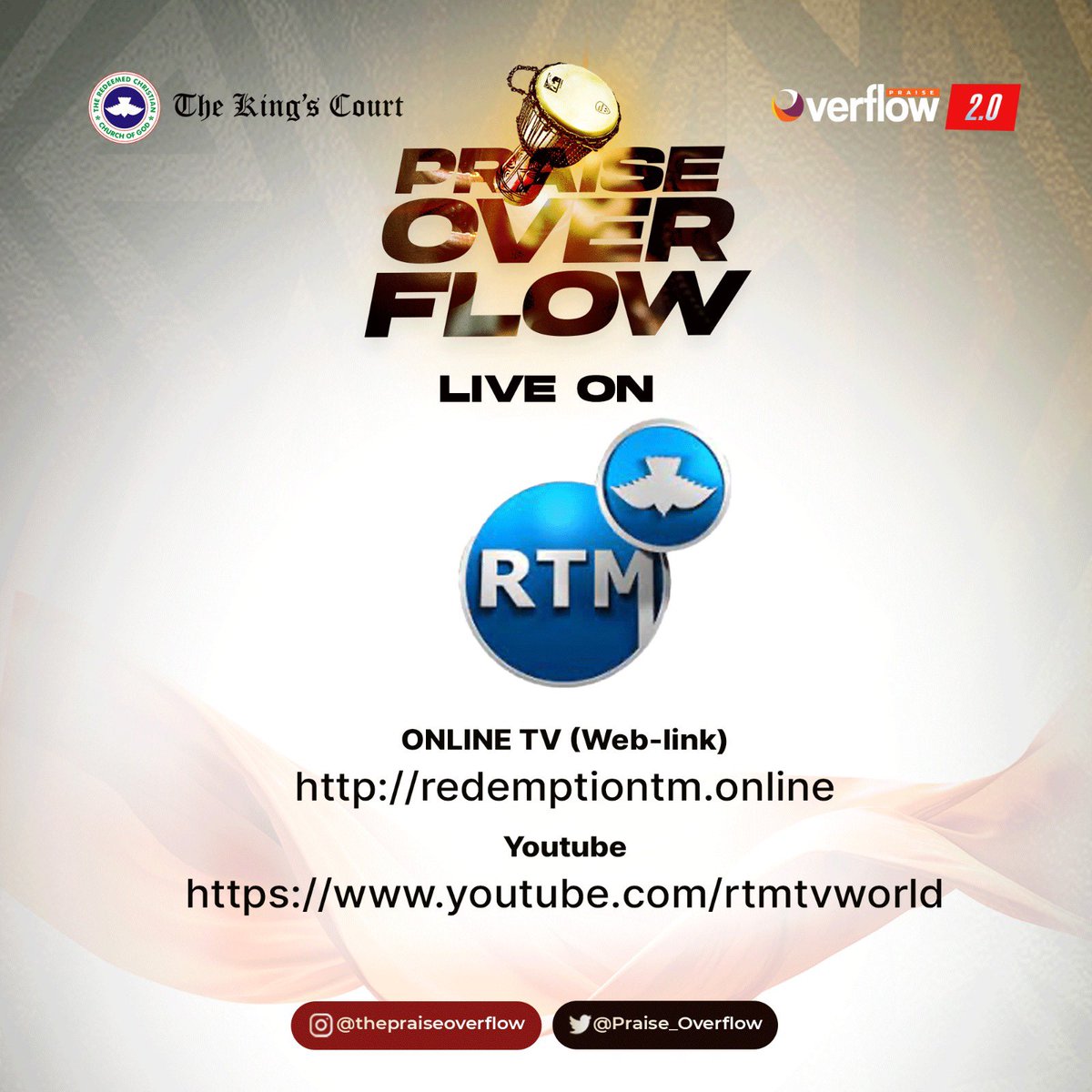 therccgtkclagos's tweet image. Experience the Overflow of God&apos;s Love and Grace - Join Us for Praise Overflow Live on RTM Online TV!

Join
Joe Praize, Dunsin Oyekan, Nathaniel Bassey, Eben, Femi Okunuga, Dasola Akinbule, Psalmos, Simply Grace

We look forward to seeing you there!

#lagos #praiseoverflow #rccg