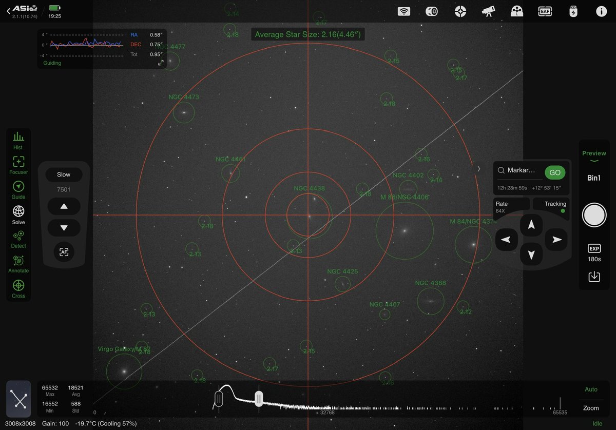 asphotos's tweet photo. Tonight first target is a cluster of galaxy’s called Markarian's Chain #Astrophotography (the satellite line is for added affect) #MarkariansChain https://t.co/FeRCmRyRU3