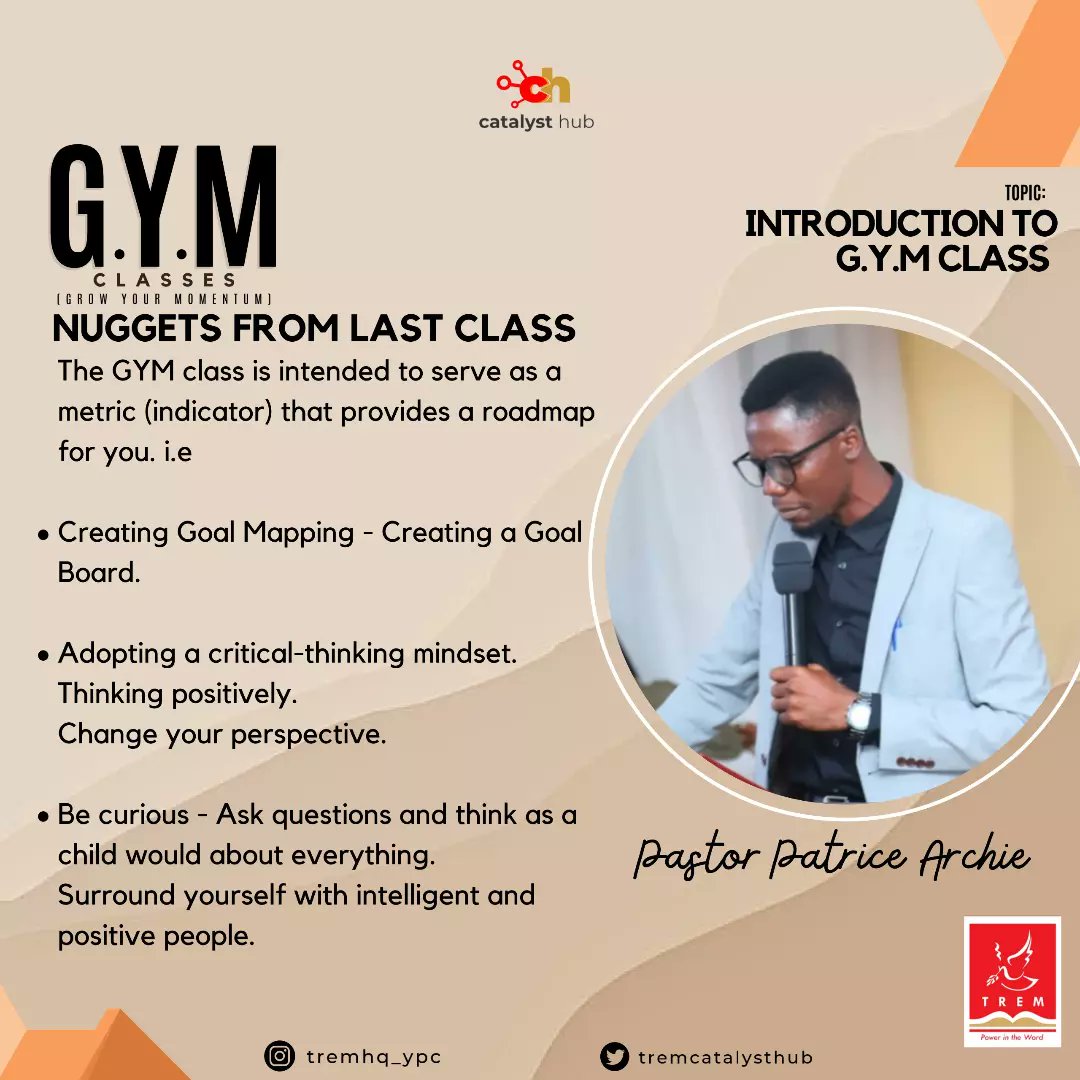 tremcatalysthub's tweet photo. Heyyy Catalysts! Gym classes still continues this Sunday
Swipe to see nuggets from last class as Pastor Patrice @HeyImPLP taught us in what GYM class is all about.

Join us again this Sunday by 8:50am as Pastor Chibike @_Chibike will be taking us on our "MENTAL GOALS" https://t.co/TLwOe1ez66