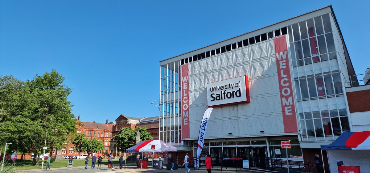 ProfMikeWood's tweet photo. Another lovely, sunny day in Salford as we welcome more prospective @SalfordGEM students to @SalfordUni to learn more about our #geography and #environment programmes. https://t.co/5UgcQ0Wi0S