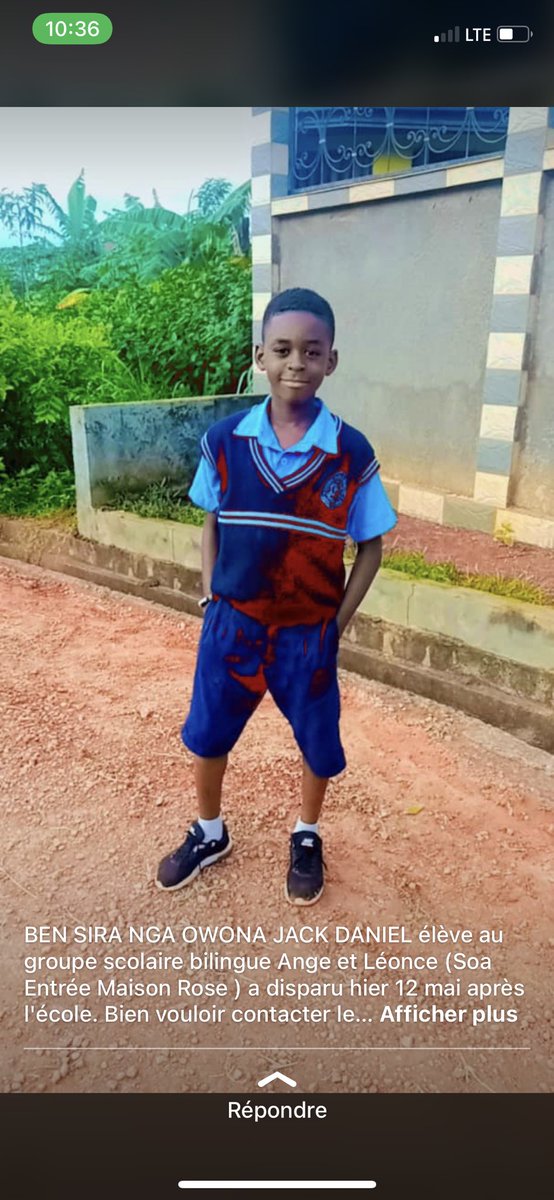 Coeur_Dorphelin's tweet photo. Ben SIRA NGA OWONA  élève au groupe scolaire Ange et Léonce à Soa  à disparu le 12 Mai après l’école .

Bien vouloir contacter le numéro 699 94 46 99 https://t.co/YXUmyWUirv