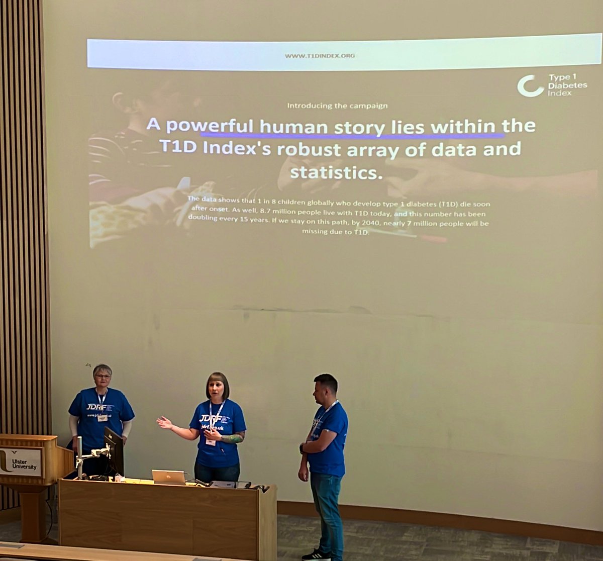 Bree is outlining the joint work of @JDRFUK & @DiabetesUK to be covered with the donation from the Steve Morgan Foundation. Signposting attendees to the T1D Index is such a powerful way to share the human stories behind #diabetes #NIdoc @UlsterUni