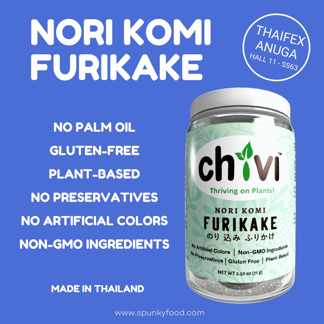 SpunkyFood's tweet photo. Upgrade your meals with this plant-based Furikake from the land of smiles! Visit us at Thaifex Anuga Asia, Bangkok, 23-27 May, Hall11-Ss63. #plantbased #Foodies #glutenfree #Thailand #tradeshow https://t.co/ZU56sJhEKP