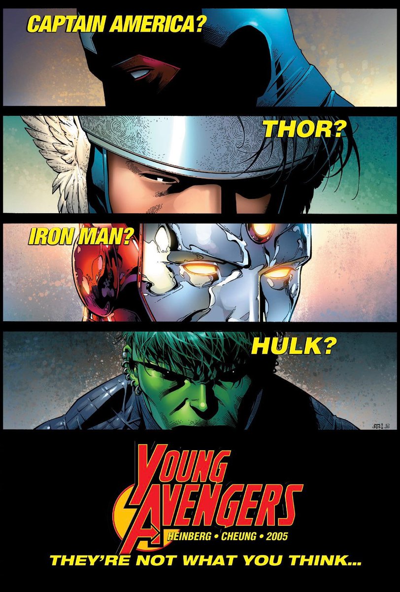 mklmao_'s tweet photo. It all makes sense considering the slogan and promo Young Avengers back in 05 was literally “they’re not what you think” and it’s true! these characters ain’t legacy, they’re fanboys who wanted to save lives https://t.co/gvbyz3rLNL