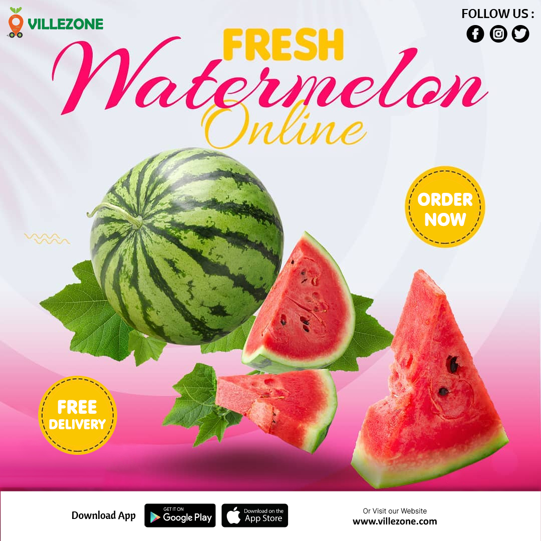 Fresh Watermelon Online.
#villezone #villezonefruits #watermelon #villezonegrocery #villezonevegetable #online #onlineshopping #ordernow #freedelivery #surat #suratcity