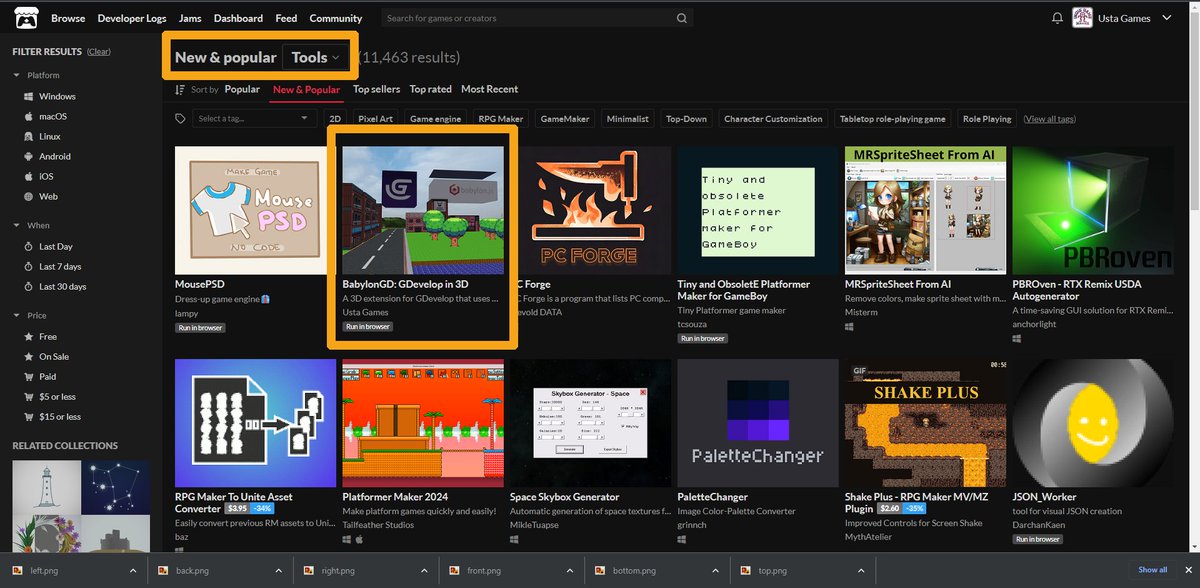 ustagames's tweet image. BabylonGD was #2 in the "new and popular" tools section this week. A new tool to create 3D games without coding using #GDevelop and Babylon.js

Fixes and new features are on the way...

#screenshotsaturday #indiegamedev #gamedevelopment #nocode #itchio