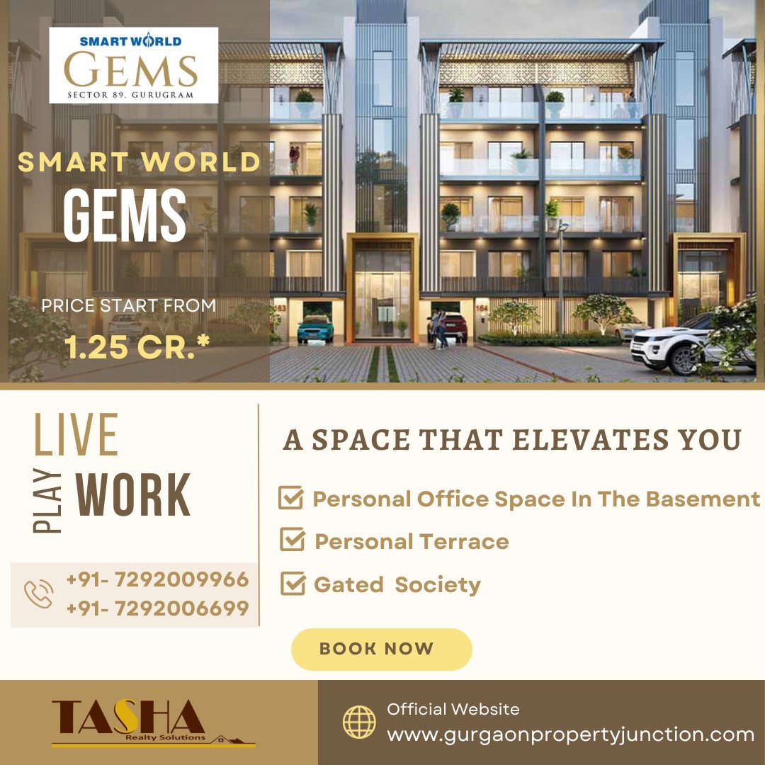TashaRealty's tweet photo. INTRODUCING A NEW CONCEPT OF โMY SPACESโ
Smart World Gems
.
First Personal Office Space in the Basement
First Personal Terrace
.
Contact Us
+91- 7292009966
+91- 7292006699
#smartworld #smarthome #smartcities #smartworldgems #smartworlddevelopers #gurgaon #gurugram #availableunits https://t.co/PsJ9FWBmFH