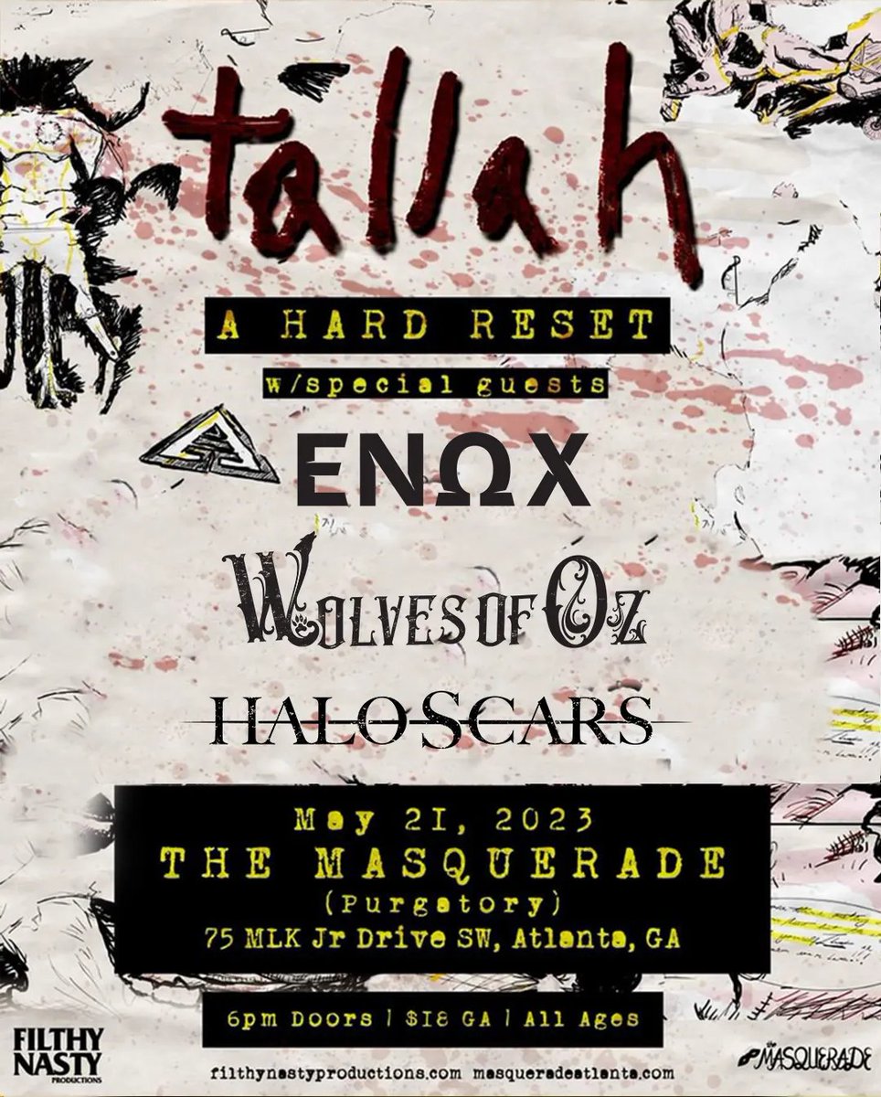 wolvesofoz's tweet photo. π’ Next week! We are headed to Atlanta to get wild with @tallah__ @ENOXband and @haloscarsband at @masquerade_atl.
Doors open at 6pm, show at 7pm.
Hit us up for tickets! π
#Tallah #ENOX #WolvesOfOz #HaloScars #metal #numetal #TheMasquerade #Atlanta #AtlantaLiveMusic #LiveShow https://t.co/d5tBbo4wzW
