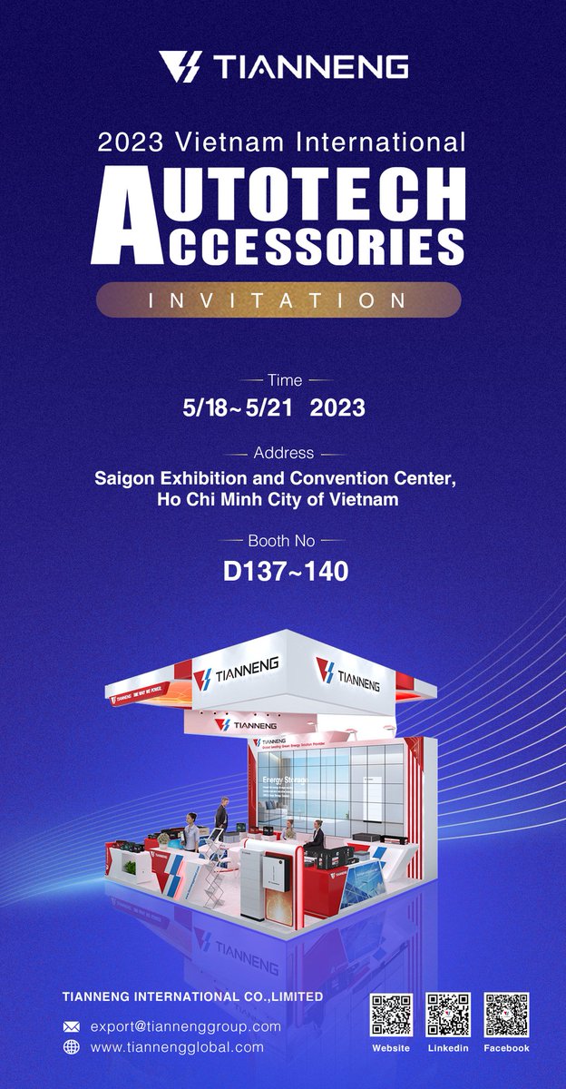 GroupTianneng's tweet photo. 📷4Four Exhibitions in May!!!!!!
PERIKLINDO Electric Vehicle Show:
📷Time: 5/17-5/21
Future Mobility Asia Exhibition and Summit:
📷Time: 5/17-5/19
2023 Vietnam International Autotech Accessories:
📷Time: 5/18-5/21
China International Battery Fair:
📷Time: 5/16-5/18 https://t.co/uENSgnLx1O
