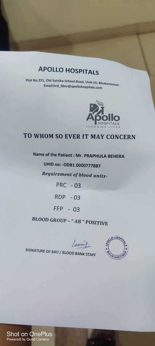 AB+ 3UNIT BLOOD  EMERGENCY NEEDED IN APOLLO HOSPITAL BBSR
@RishiMangaraj @BloodDonorsIn @jibanbindu @MaharanaNimain @NandaKishorPra4 @Subhamtandi2 @bhubaneswarbuzz @OfficialTeamATA @only4lipu @PratyushRPR @Puspalatamohan6