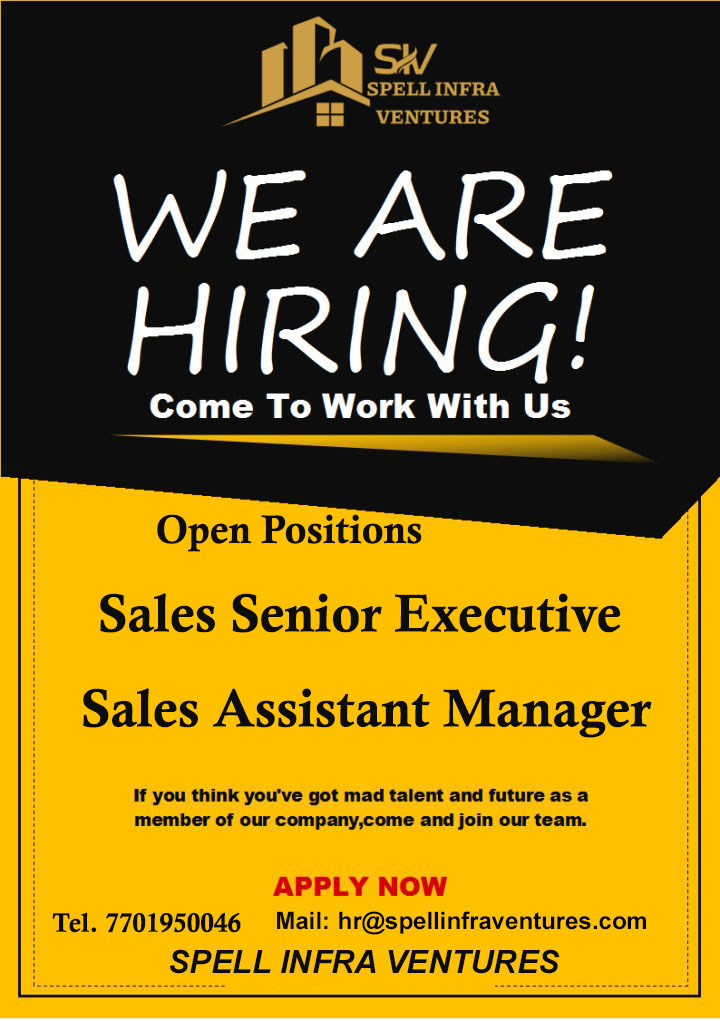 spellinfravent1's tweet photo. Urgent requirements for Sales Senior Executives & Sales Assistant Manager positions
Interested candidates can apply at sales@spellinfraventures.com
Required Experience- 01 to 03 yr
Location #Gurgaon
Contact- 7701950046
#UrgentHiring #sharecv #hrexecutive #RealEstate #gurugramjobs https://t.co/FDkWnRvHYz