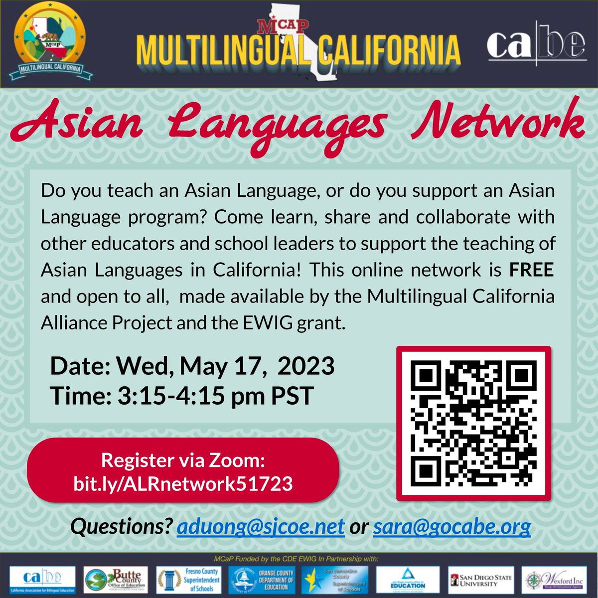 mcapalliance's tweet photo. Do you teach or support an Asian Language Program? Join us at our Asian Languages Network this this Wed May 17 at 3:15 PST! Register FREE: https://t.co/T858Iymr9T
#MultilingualCA https://t.co/iINeWXNzWs