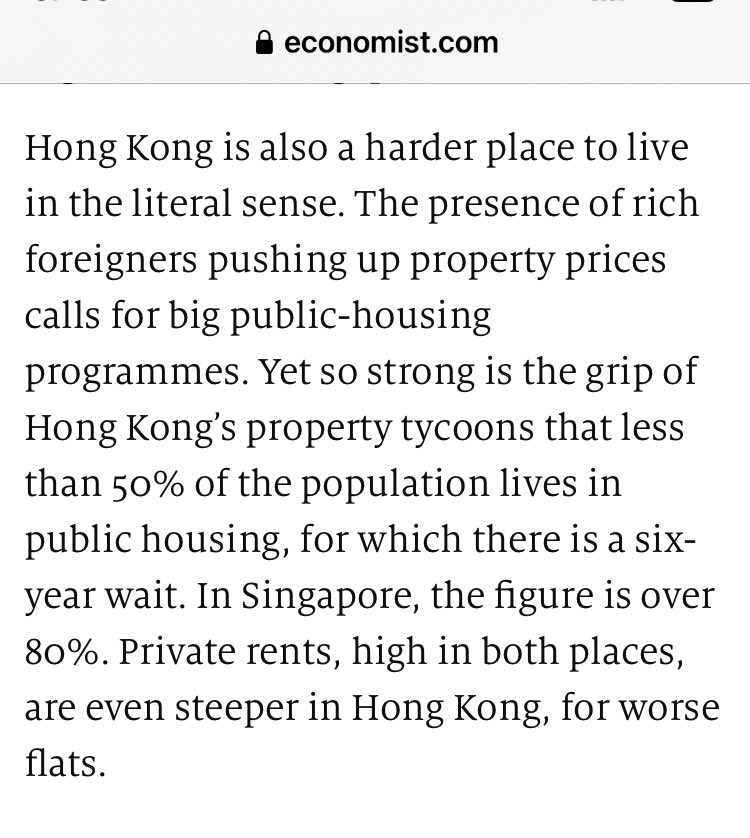 Nice to see The Economist describe having less than 50% public housing as an obvious failing in a competitive capitalist city. They’re right - open, trading cities need to control land or the property market will eat your economy - but startling to see it asserted so casually.