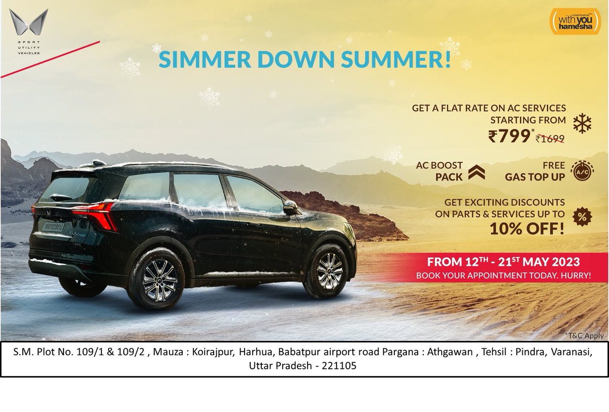 RAJINDIAAUTOPV2's tweet image. Simmer down in this summer with a perfect cooling from your AC. special offer is available from 12th May till 21st May 2023.
Book your AC service 
Call Now- 7607700910, 9936052255
#WithYouHamesha, #mPLUS, #mahindraservice