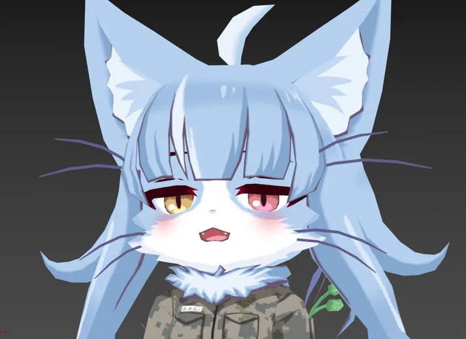 おまねこくんモデルの目と口の開閉くらいは作っとこうと思ってモーファーやってるけど 中間パターンに何とも言えない表情ができるの楽しい #おまねこ