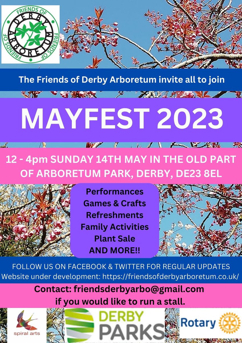 WesternTaxis's tweet photo. RT Derby_Parks Come and join @FriendsDerby for MAYFEST this Sunday 14 May, 12-4pm in the Derby Arboretum.
Music, dancing, choir, storytelling, craft activities, plants, games and  refreshments.
We hope to see you there. 😁 https://t.co/U0jcjHOORB