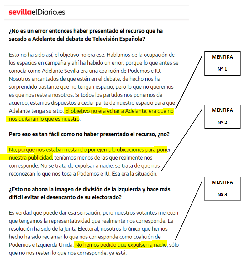 jimolinaarroyo's tweet photo. El objetivo de Podemos-IU-MP era sacar, como fuera, a @sahefer del debate en TVE.
Como quisieron hacer con @TeresaRodr_  el 19J.
Esa es su "unidad". Y de propina, ensancharle el campo a las derechas.
La candidata de Podemos al @Ayto_Sevilla miente hoy en @eldiarioAnd .
Y lo sabe. https://t.co/RWjgoNLYbm