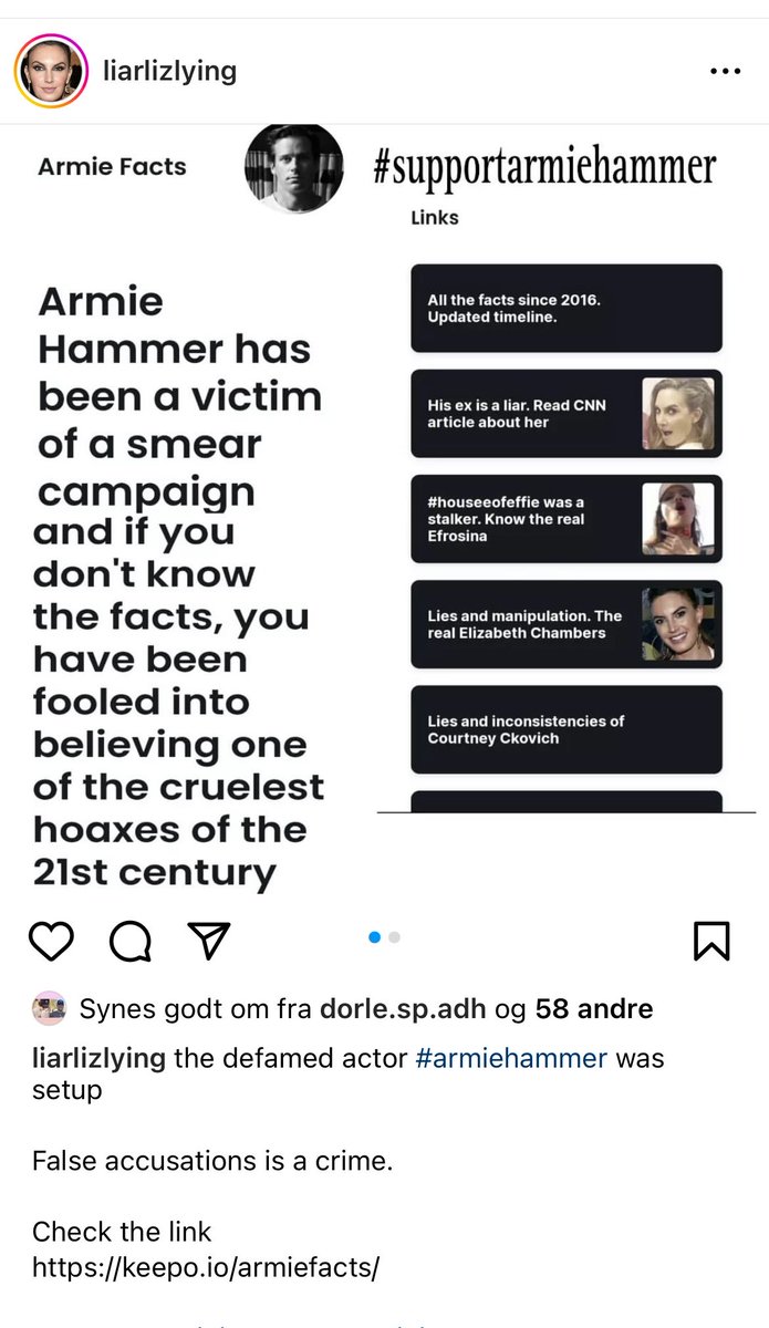 People who says things about Armie hammer give them this !! There is a link that says it all! Armie is the victim , Armie hammer is innocent!!!