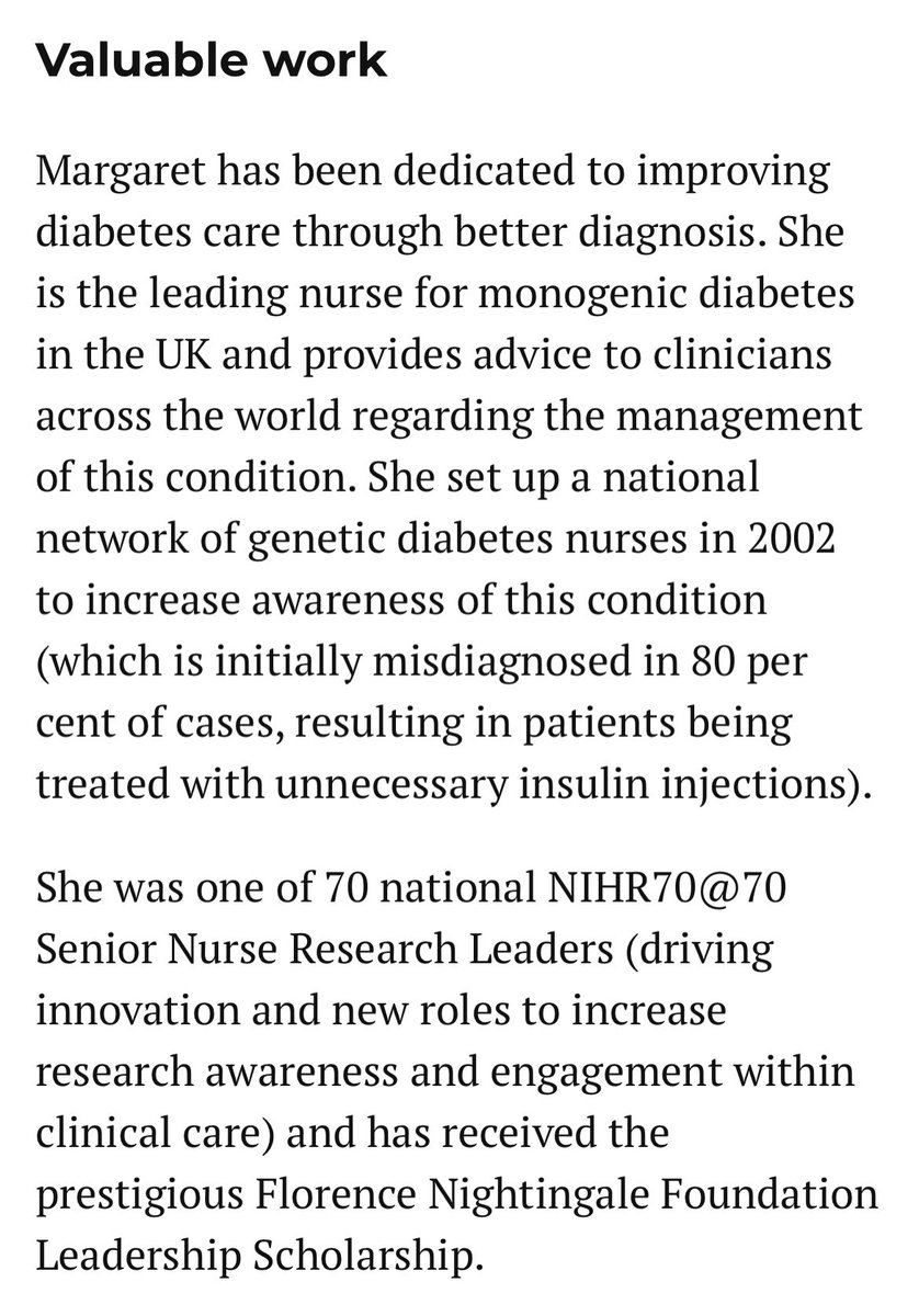 What amazing news to wake up to. Delighted +++ @MaggieShepher13 wow 🤩 The #Diabetes community salutes you and what an honour for the #NHS too And so chuffed to see #Diabetes work of yours benefitting so many being recognised ❤️ Wonderful x