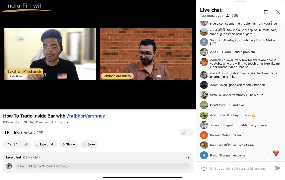 IndiaFintwit's tweet photo. Over 750+ people learning LIVE from @nakulvibhor now for FREE!

Co-hosted by @sakshamikshansh 🎙️

Event conceptualised by @Bijay_reborn 📈

Follow us to stay updated for more free webinars ! 

#StockMarketindia #nifty50 #banknifty #IndiaFintwit https://t.co/Y6h7ysyZhb