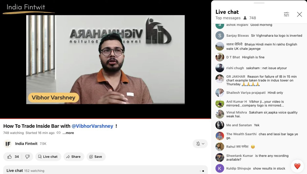 IndiaFintwit's tweet photo. Over 750+ people learning LIVE from @nakulvibhor now for FREE!

Co-hosted by @sakshamikshansh 🎙️

Event conceptualised by @Bijay_reborn 📈

Follow us to stay updated for more free webinars ! 

#StockMarketindia #nifty50 #banknifty #IndiaFintwit https://t.co/Y6h7ysyZhb