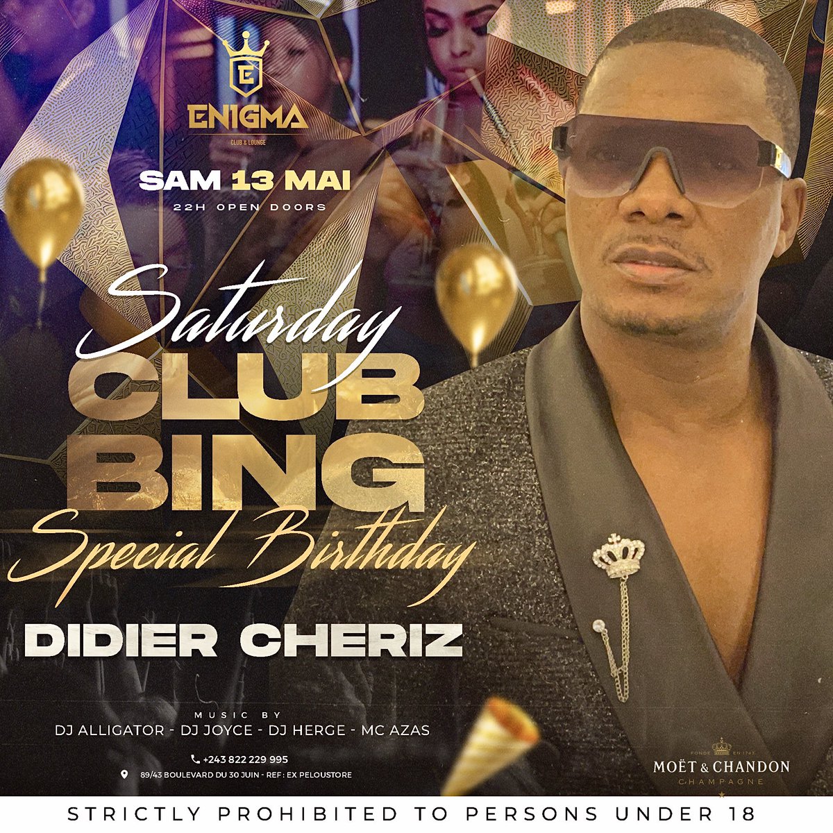 cherizdidier's tweet photo. Samedi 13 Mai🎊🥳🎁🥰
On va le faire genre façon ce soir 🤩🤩
ENIGMA CLUB 🔥🔥
Nous comptes sur votre présence 😍😍😍 https://t.co/l9oqPo1NFu