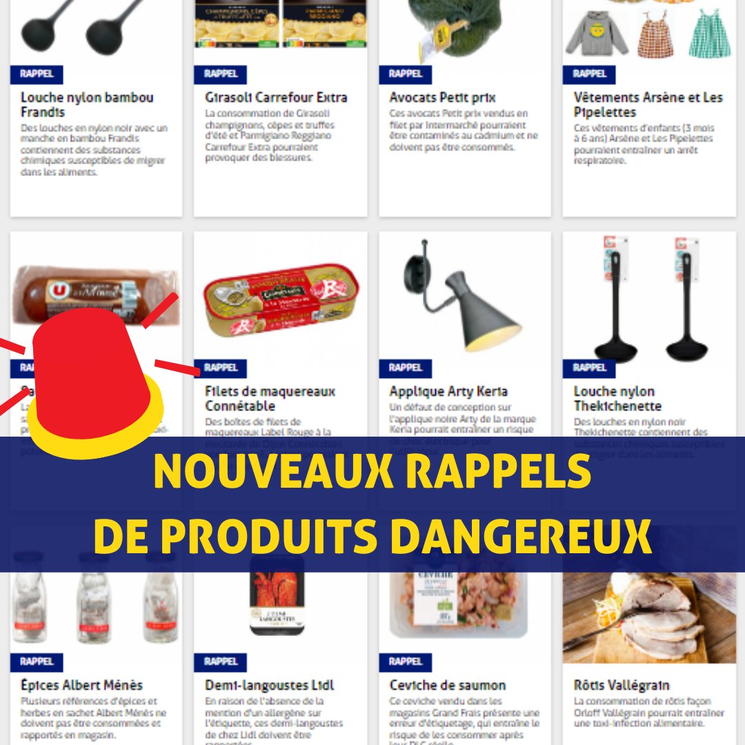 alerte_rappel60's tweet photo. 🚨 [#RAPPELS DE PRODUITS]Filets de maquereaux #Connetable, demi-langoustes #Lidl, ceviche de saumon #GrandFrais, saucisson à l'ail U, vêtements pour enfants... Consultez la liste des derniers produits rappelés 👉 https://t.co/bHdqXEGkux
#rappelproduit #rappelconso https://t.co/nb0HWkxNao