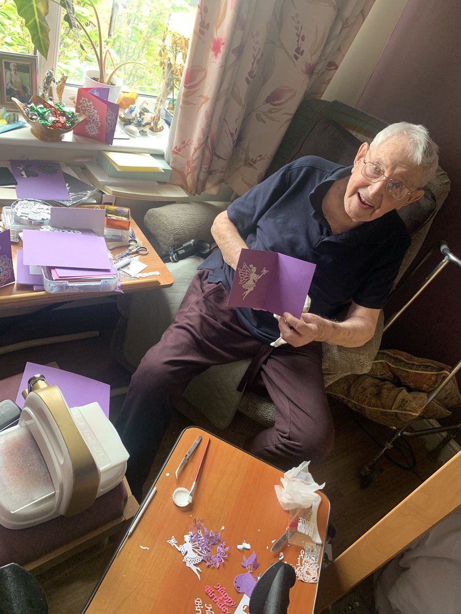 DearneHallAH's tweet photo. Richard was hard at work yesterday afternoon creating greetings cards using his die cutting machine, they’re looking fabulous 😊 #crafts #cardmaking @NAPAlivinglife @AnchorLaterLife https://t.co/JCkIwCKUxo