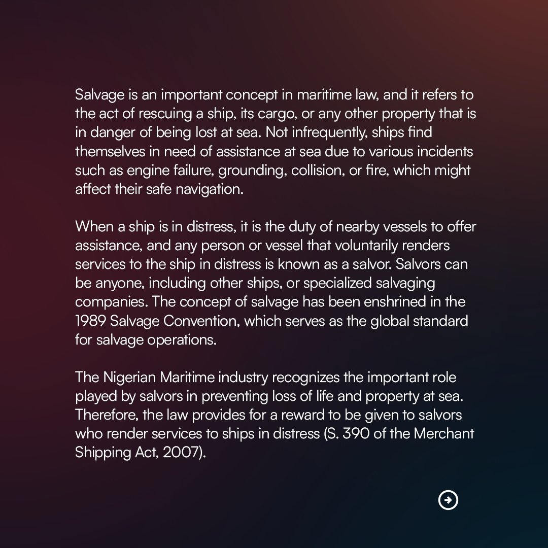 WavesandWatts's tweet photo. Today, we share some tidbits on Maritime Law of Salvage and the basic elements required for the claim of a reward from a salvage operation. We hope you find this helpful and will be motivated to deep-dive into the subject.
#salvage 
#MaritimeLaw https://t.co/IMZL65e8Xu
