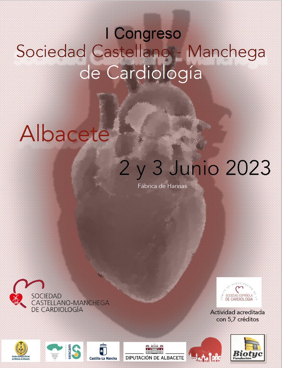 ⏳Ya queda menos!! ⌛️
🗓️ 2 y 3 Junio 
I Congreso de la recién creada Sociedad Castellano-Manchega de Cardiología. 
📍Albacete 
🧑‍💻Tenemos un gran programa centrado en la cardiología de Castilla La Mancha, fortalezas, dificultades y oportunidades. 
👇Consulta Programa e Inscríbete