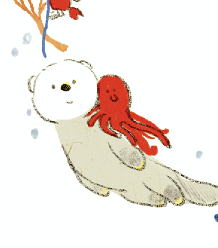 「ラッコとタコは私の中でなんかセット」|ももろ　4／20発売絵本「パンダのパクパクきせつのごはん」のイラスト