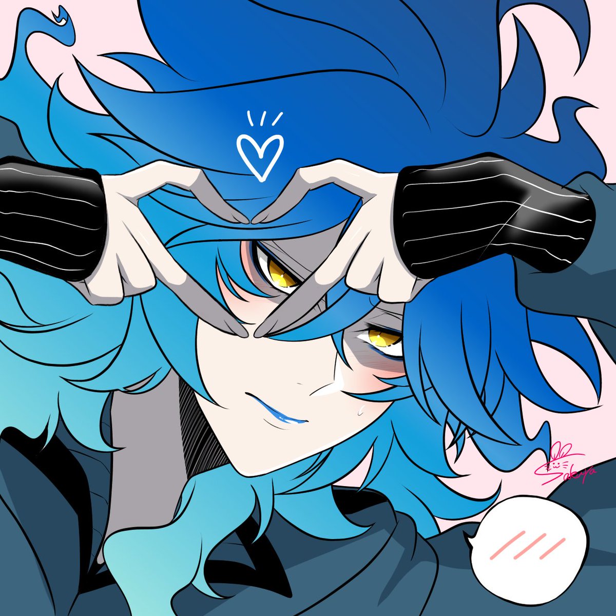 1boy male focus yellow eyes blue lips blue hair solo long hair  illustration images