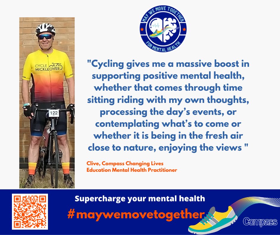 Good luck to Clive, one of our fabulous education mental health practitioners from @compassclmhst who is taking part in the 10th Annual SKEGVEGAS 100 today. A 106-mile cycle ride from Derby to Skegness &amp; back totalling 212 #maywemovetogether