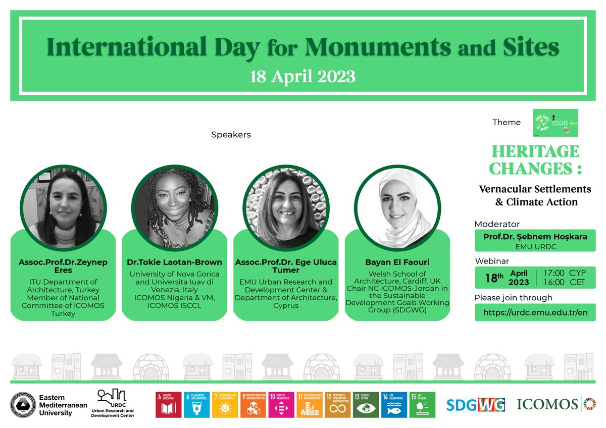 icomosSDG2030's tweet photo. During #IDMS2023 @icomosSDG2030 & the Eastern Mediterranean University Urban Research and Development Center did a webinar on #HeritageChanges
You can watch the Recording here: https://t.co/Ph3wJDBpCw
Thanks to our members Bayan El Faouri and Tokie Brown who shared their views https://t.co/ko36MCsZX2