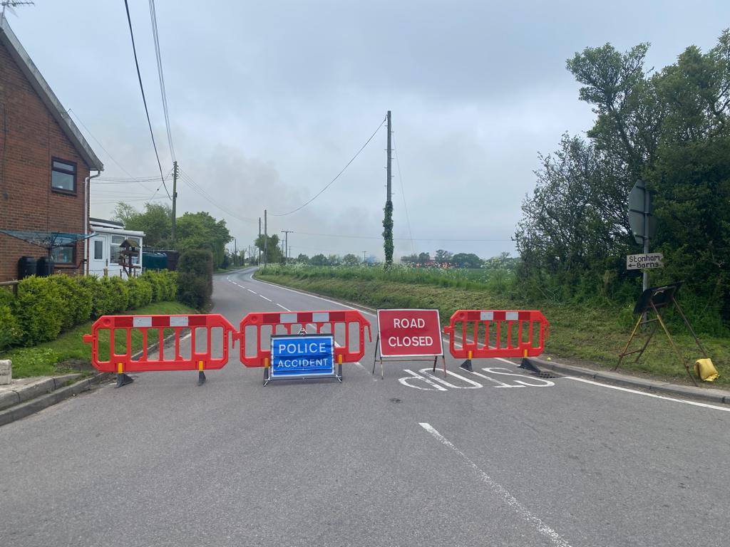 SuffolkFire's tweet photo. ⛔️ An emergency road closure has been installed along A1120, please avoid the area until further notice. #Stonham #Pettaugh https://t.co/wR6gQG3sQf