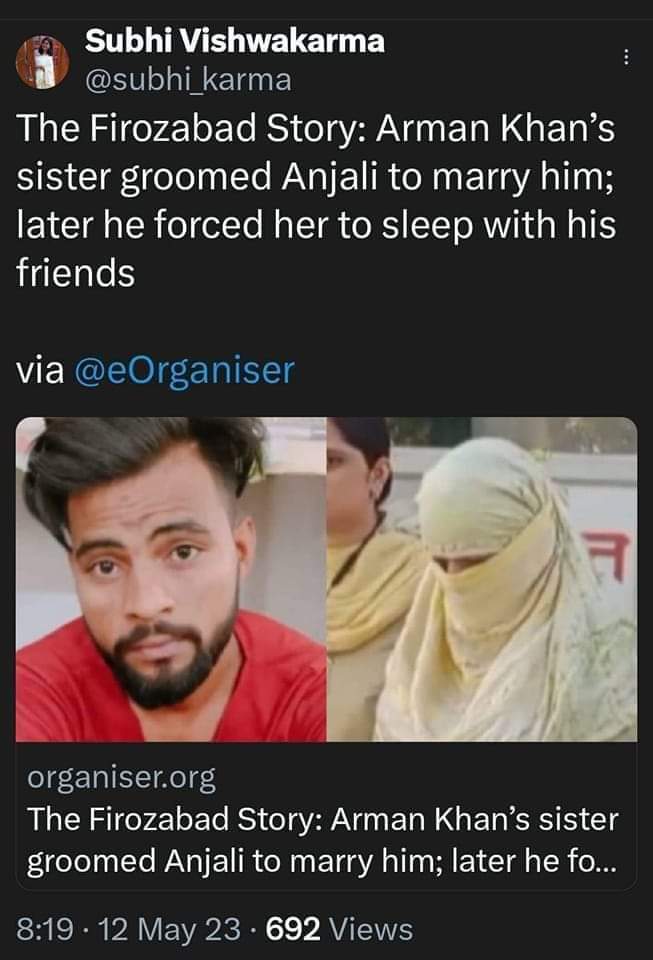 vishnuguptuvach's tweet photo. When will we learn?
The Fatimas are just as dangerous as the Abduls.
#lovejihaad https://t.co/klbBigiqH0