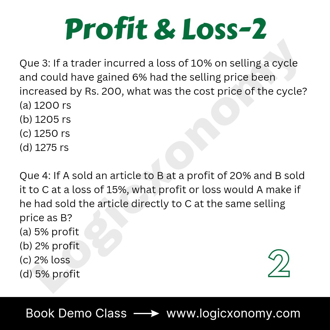 logicxonomy's tweet image. Profit and Loss Assignment:2
logicxonomy.com
Book demo class now
#logicxonomy #mathtricks #CAT2023
