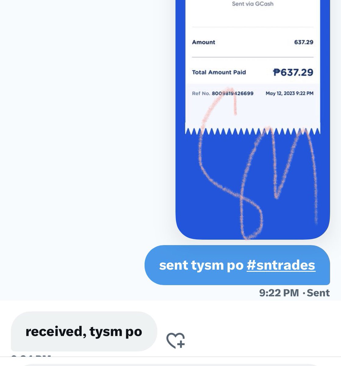 sntliah's tweet photo. ꒰📬꒱ paypal to gcash trade (₱637.29)

╰ rate: 3% 

～ゞ tysm po for trusting me!
#sntrades https://t.co/qqHlZ7OCAt