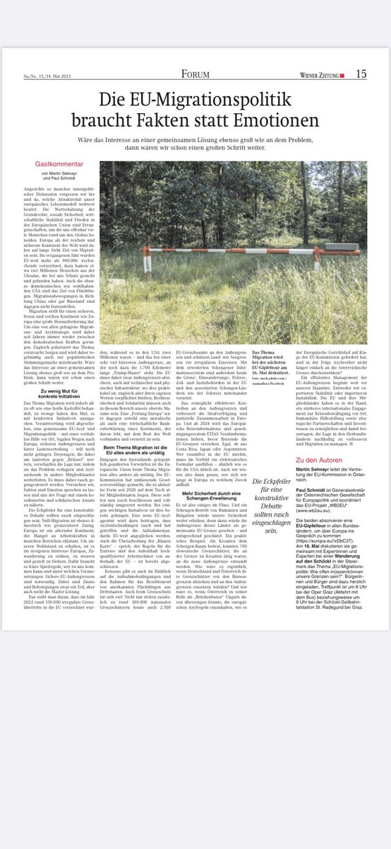 Wäre das Interesse an einer gemeinsamen Lösung ebenso groß wie an dem Problem, dann wären wir schon einen großen Schritt weiter, argumentieren <a href="/MartinSelmayr/">Martin Selmayr</a> und ich in unserem gemeinsamen Gastkommentar zur EU-Migrationspolitik <a href="/WienerZeitung/">WZ | Wiener Zeitung</a> 

👉 wienerzeitung.at/meinung/gastko…