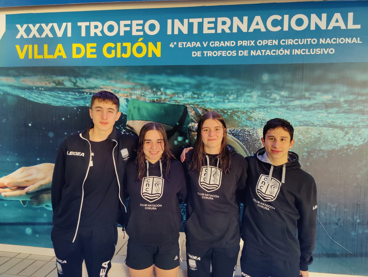 Cuatro nadadores del Club  en el Trofeo Internacional Villa de Gijón,Pablo Gómez, Laura Canalda, Sara Fernández y Diego Lago. 
Suerte!!!