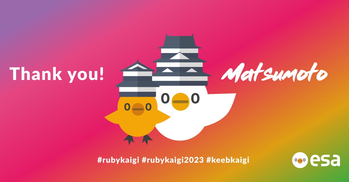 esa_io's tweet image. ﾏﾂﾓﾄ ｱﾘｶﾞﾄ!! &quot;(\\( ⁰⊖⁰)/)&quot; 🏯🦢🍎⛰🐥🌈
#rubykaigi #rubykaigi2023 #keebkaigi #esa_io