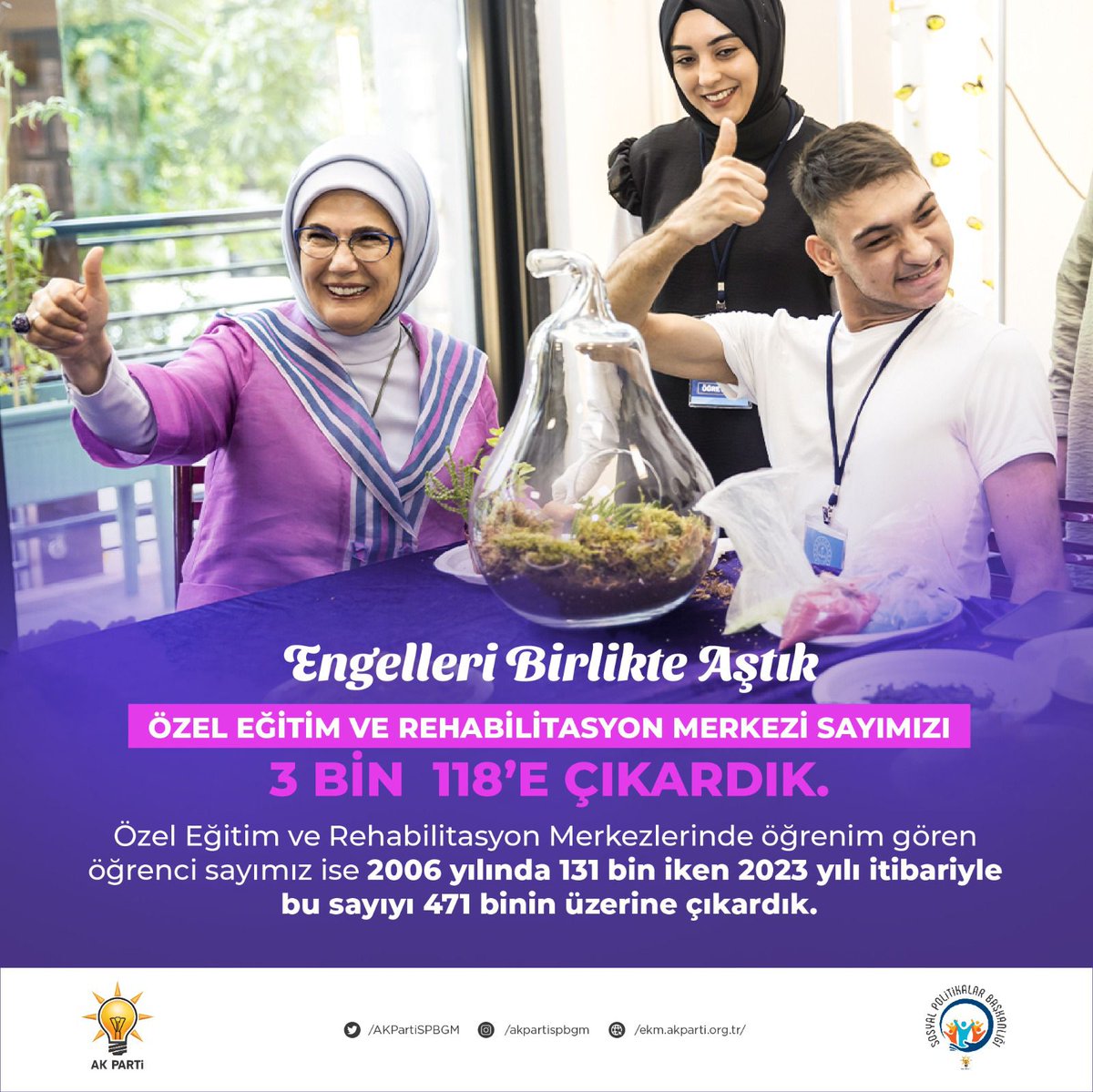 AltunerGulsen's tweet photo. Genel Başkanımız, Cumhurbaşkanımız Sayın Recep Tayyip Erdoğan liderliğinde, 21 yıldır “hak” temelli bir yaklaşımla engelli vatandaşlarımız ve kıymetli aileleri için hayatın her alanına yönelik çalışmalarımızı titizlikle sürdürüyoruz.

#EngelleriBirlikteAştık https://t.co/0vX1Aej4gj