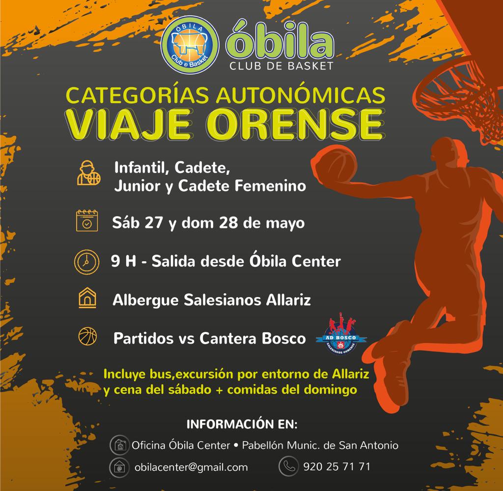 Viajamos a Orense.. 🚌
Ya estamos organizando la actividad con nuestras Categorías Autonómicas, partidos ⛹🏼‍♀️⛹🏻⛹🏼‍♂️ con equipos de <a href="/CanteraBosco/">A.D.Bosco Salesianos</a> y mucho ➕

#SomosCantera 

Infórmate:
☎️ 920 257171
📧 obilacenter@gmail.com
📍 #ÓbilaCenter (Pab. de San Antonio-c/S.Pedro Bautista s/n)