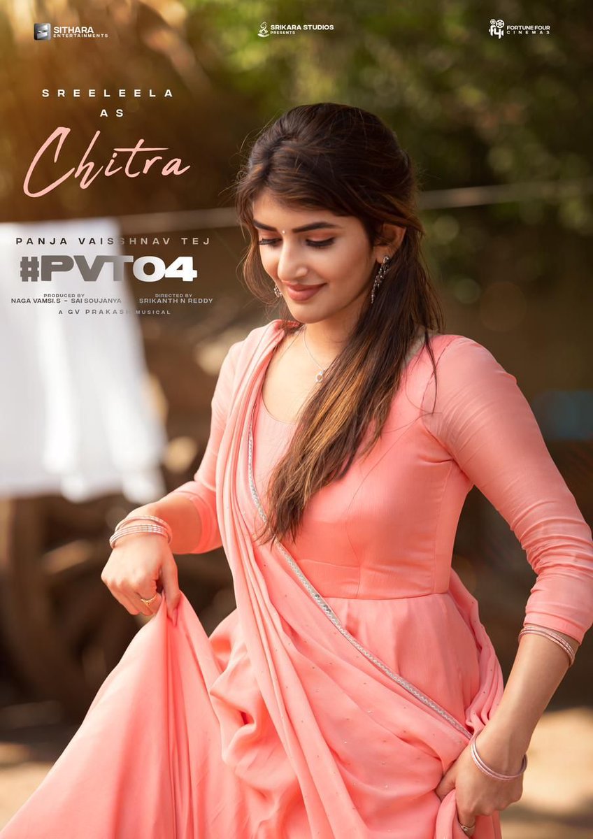 TrackTwood's tweet photo. Gorgeous and highly talented @sreeleela14 is playing #Chitra in #PVT04
#PVT04Glimpse Announcement Today!
#PanjaVaisshnavTej @SitharaEnts https://t.co/LpaqKuaEfb