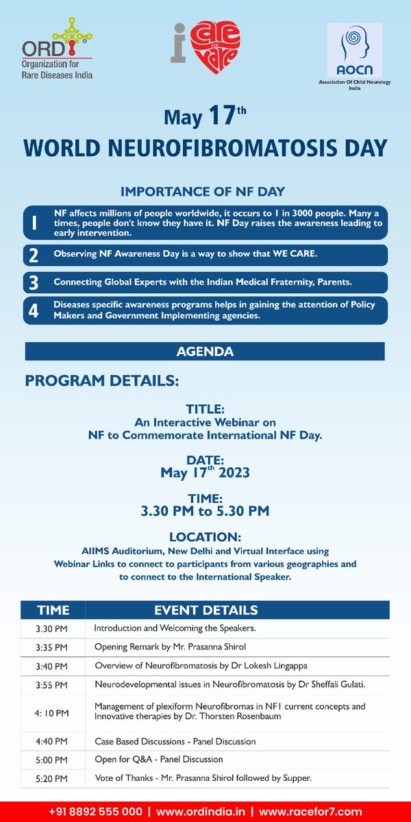 ORDIndia's tweet photo. #ORDI &amp; @AocnIndia observing World #Neurofibromatosis  day in India and cordially invites you to the  Hybrid meeting on  17th May at #AIIMS Auditorim #NewDelhi from 3 pm onwards. Pls register using the link: https://t.co/NrukMgq5wB https://t.co/R5ulHfPcYu