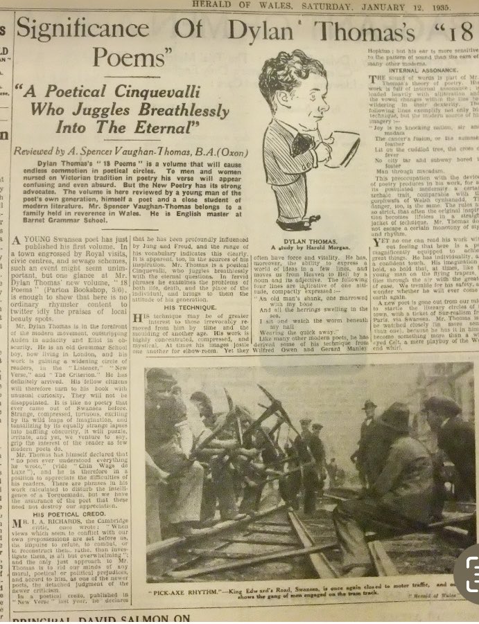 Dylanthomasguy's tweet image. What a headline ~ “A POETICAL CINQUEVALLI WHO JUGGLES BREATHTAKINGLY INTO THE ETERNAL” ~ Happy Dylan Thomas Day ! ⁦@cerysmatthews⁩ ⁦@robinince⁩ ⁦@maxjohnporter⁩ ⁦@gruffingtonpost⁩