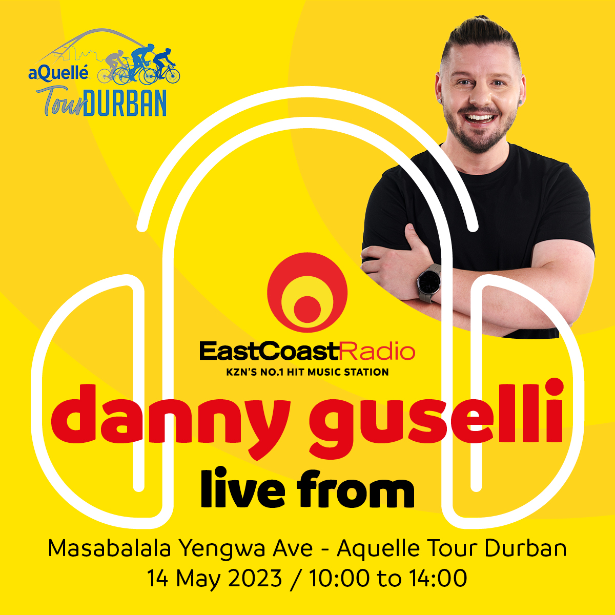 ecr9495's tweet photo. Donβt forget to catch Danny Guselli, broadcasting live ποΈ from the aQuelle Tour Durban finish line this Sunday 14 May 2023 between 10h00 β 14h00. π΄
#DannyGuselliOnECR #FamilyFunForEveryone https://t.co/KUAJTtmKqE