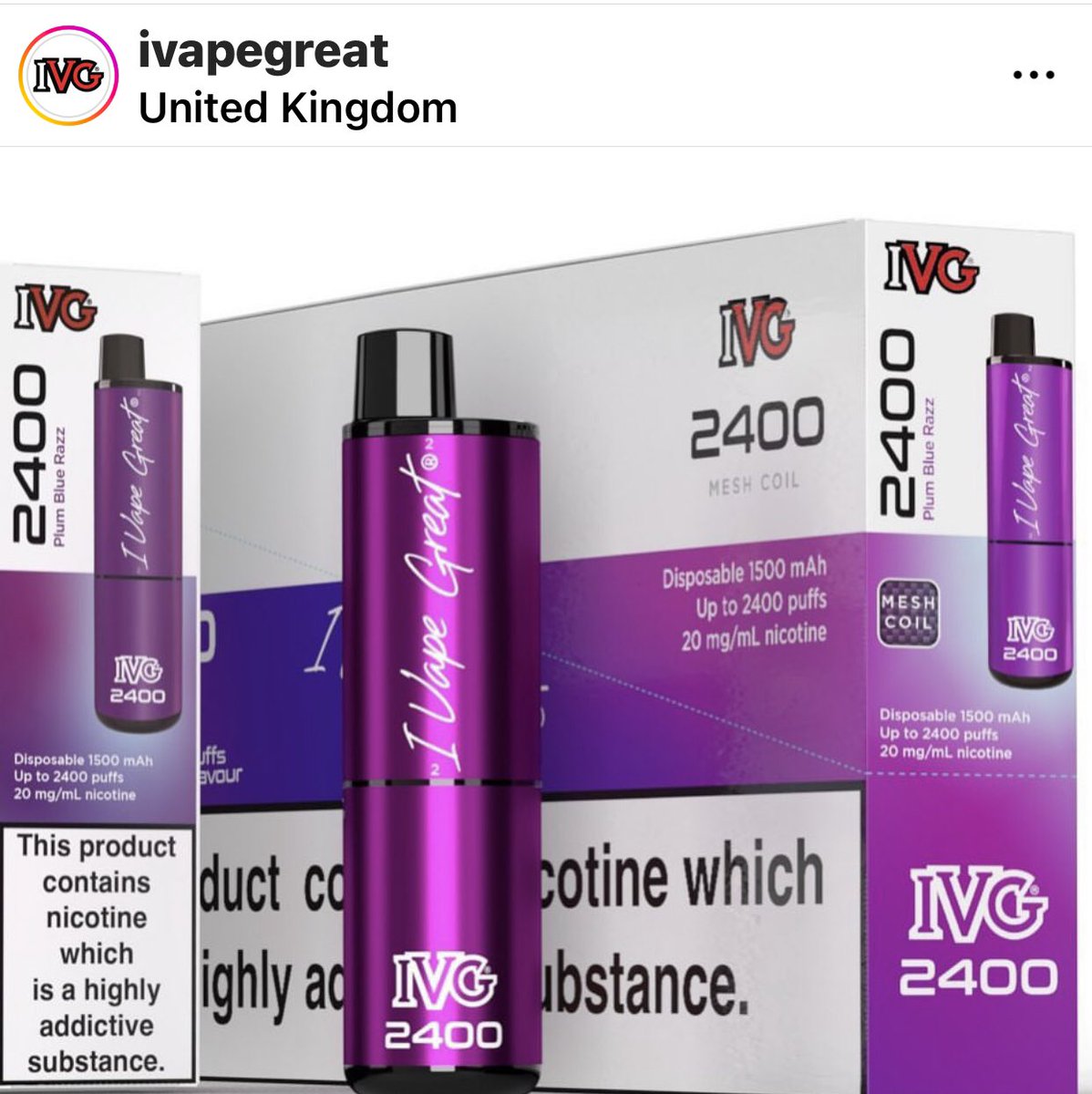 GoLiquidEliquid's tweet photo. Coming soon to go-liquid,IVG 2400 puff TPD compliant disposable vape,30 great flavours 
#ivg #disposablevape #vapebar #eliquid https://t.co/OQtljXfS3s