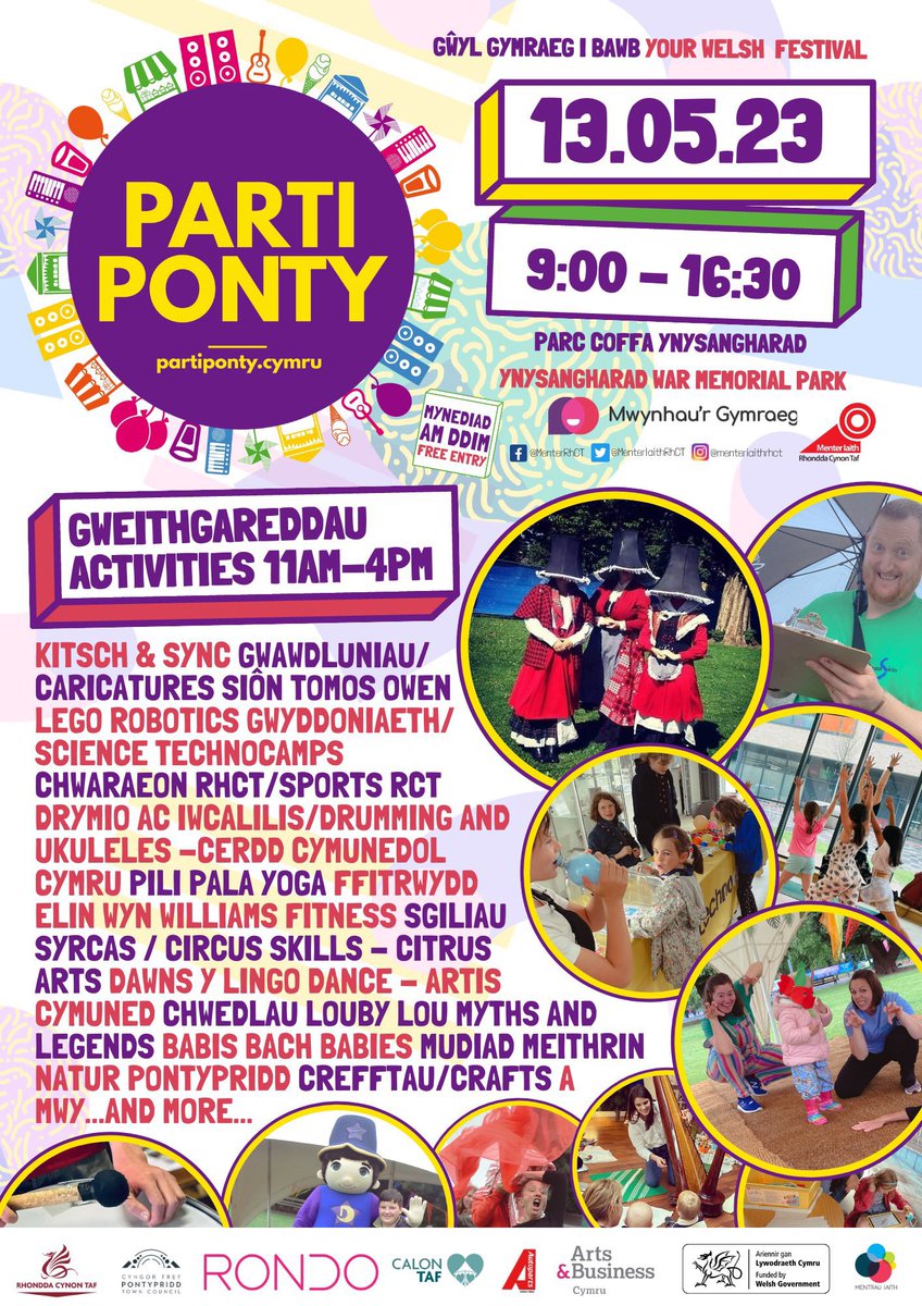 sionmun's tweet photo. Dewch lawr i barc Ynysangharad yn Mhontypridd heddi i joio #PartiPonty.
10:30-12:00 fyddaโi yn @ClwbYBont yn dangos clipiau ac yn trafod y 6 cyfres dwethaf o @CynefinS4C
& 1-4 fyddaโi draw yn y parc yn gwneud gwawdlyniau am ddim wrth iโr banduau chwarae!
@MenterIaithRhCT https://t.co/N5Qo8lu8h9